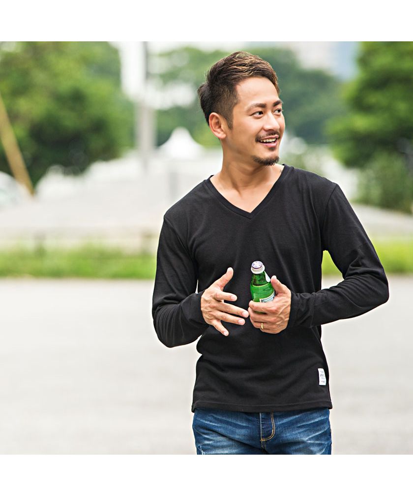 キャバリア CavariA CavariA カラー無地Vネック長袖Tシャツ メンズ 長袖 無地 ロンt 長袖Tシャツ シンプル トップス ブランド 黒 白 紺 ブラック グレー ホワイト