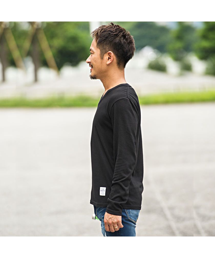 キャバリア CavariA CavariA カラー無地Vネック長袖Tシャツ メンズ 長袖 無地 ロンt 長袖Tシャツ シンプル トップス ブランド 黒 白 紺 ブラック グレー ホワイト