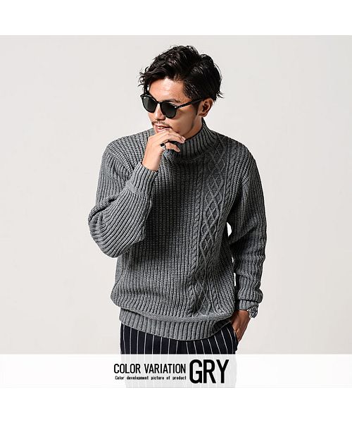 キャバリア CavariA CavariA【キャバリア】ケーブル編み切替ボトルネック長袖ニットソー