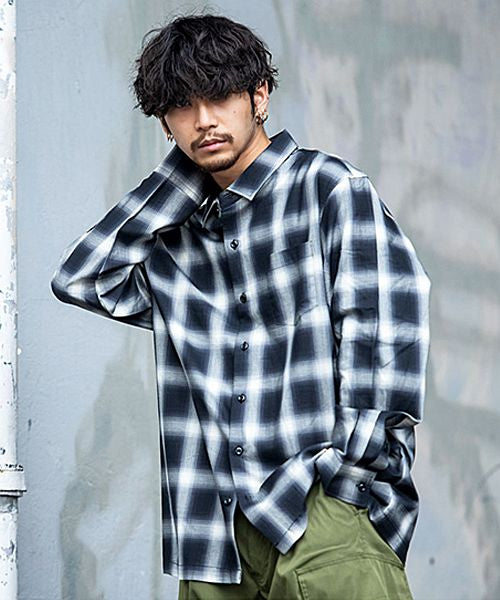 キャバリア CavariA CavariA ルーズシルエットオンブレチェックシャツ ビックシルエット (BLK(ブラック)) BLK(ブラック)