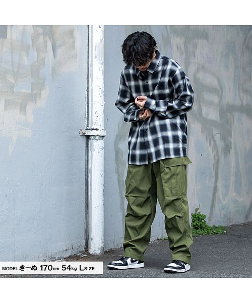 キャバリア CavariA CavariA ルーズシルエットオンブレチェックシャツ ビックシルエット (BLK(ブラック)) BLK(ブラック)