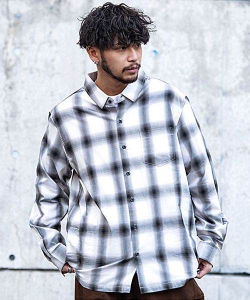 キャバリア CavariA CavariA ルーズシルエットオンブレチェックシャツ ビックシルエット (WHT(ホワイト)) WHT(ホワイト)