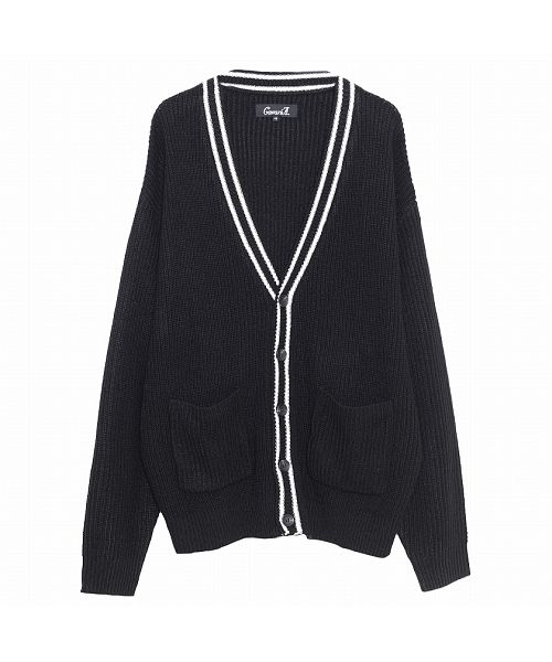 キャバリア CavariA CavariA ライン入りビッグシルエット長袖ボタンカーディガン メンズ ブランド ライン ボタン ストレッチ 長袖 伸縮性 トップス オーバーサイズ 羽織 韓