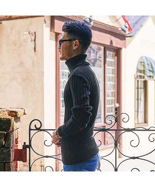 キャバリア CavariA CavariA リブ編みタートルネック長袖コットンニットソー