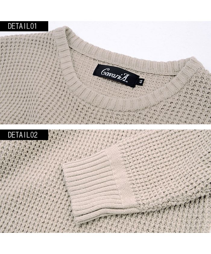 キャバリア CavariA CavariA ラーベン編みクルーネック長袖コットンニットソー