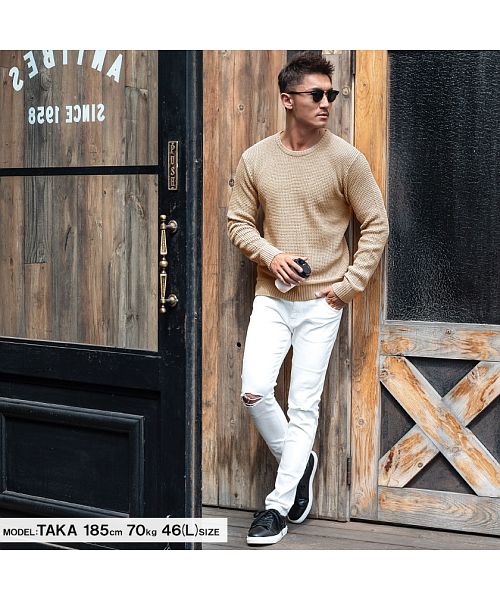 キャバリア CavariA CavariA ラーベン編みクルーネック長袖コットンニットソー