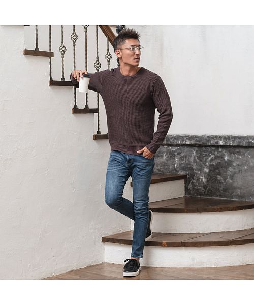 キャバリア CavariA CavariA ラーベン編みクルーネック長袖コットンニットソー