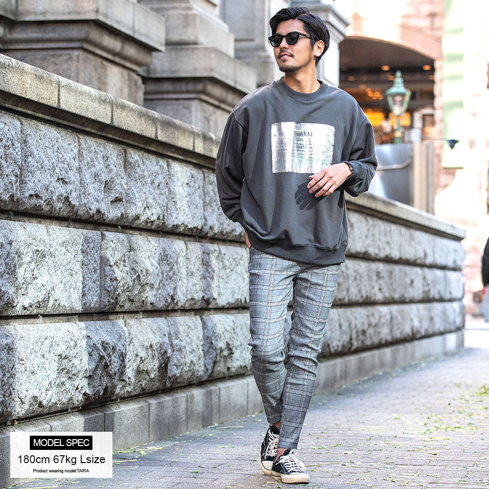 キャバリア CavariA CavariA クルーネック シルバー箔プリント長袖トレーナー