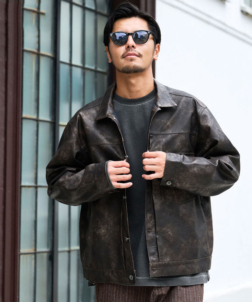 キャバリア CavariA CavariA ヴィンテージライクフェイクレザーGジャン (BRN(ブラウン)) BRN(ブラウン)