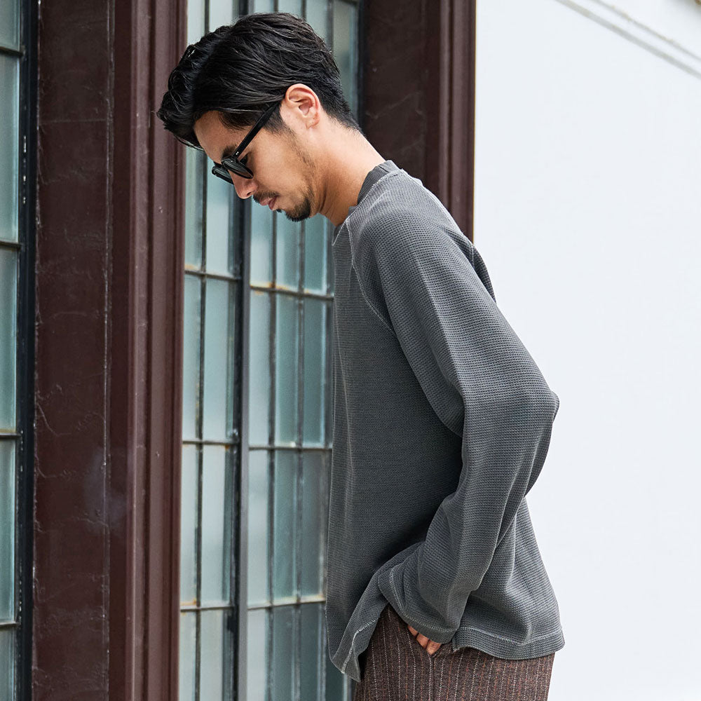 キャバリア CavariA CavariA ピグメントワッフルカットソー 長袖Tシャツ (BLACK(ブラック)) BLACK(ブラック)