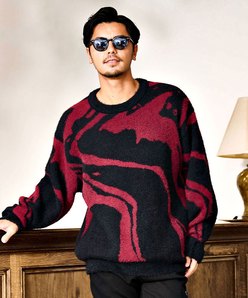 キャバリア CavariA CavariA 5Gフェザーヤーンマーブル柄クルー ニット (03.BLK×BORD(ブラック×ボルドー)) 03.BLK×BORD(ブラック×ボルドー)