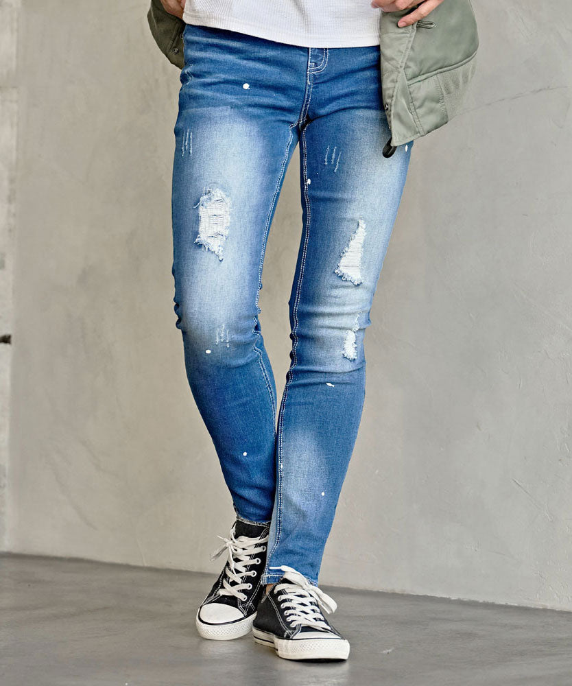 キャバリア CavariA CavariA ストレッチデニムダメージリペアデニムパンツ (IND(インディゴ)) IND(インディゴ)