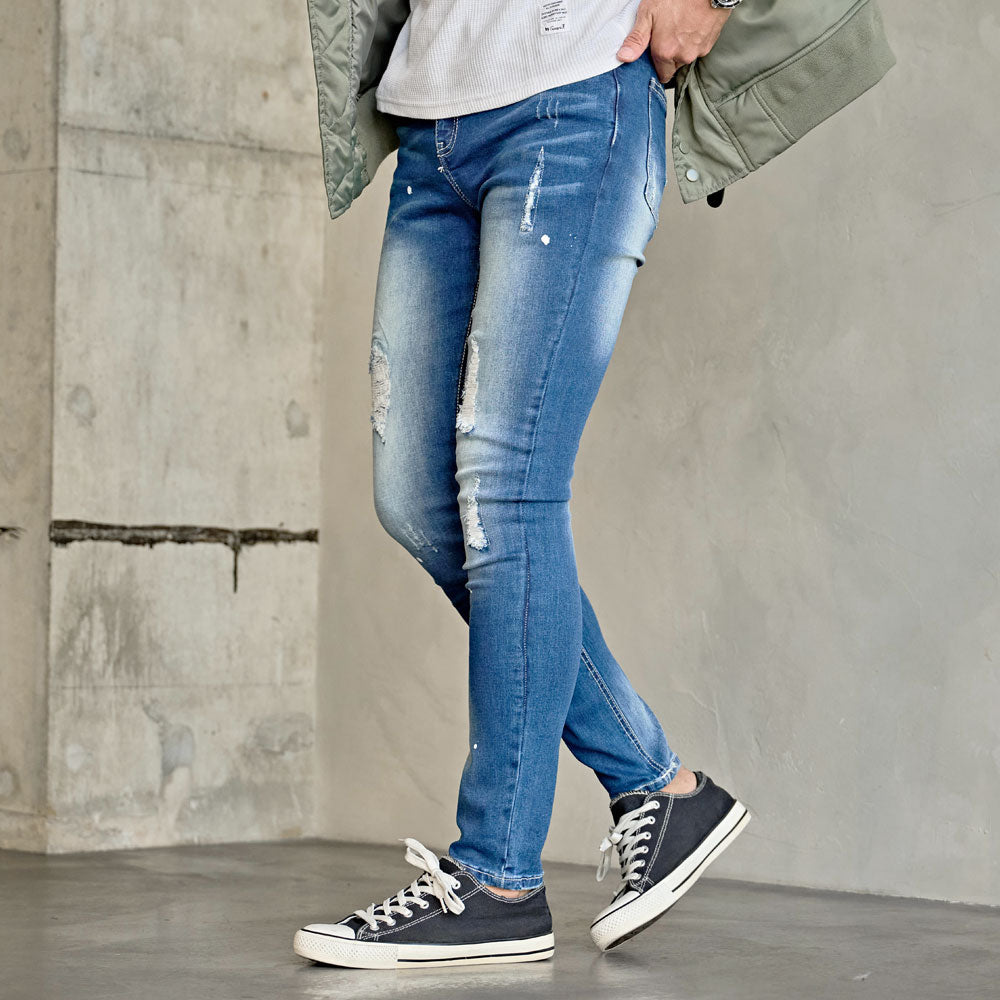 キャバリア CavariA CavariA ストレッチデニムダメージリペアデニムパンツ (IND(インディゴ)) IND(インディゴ)