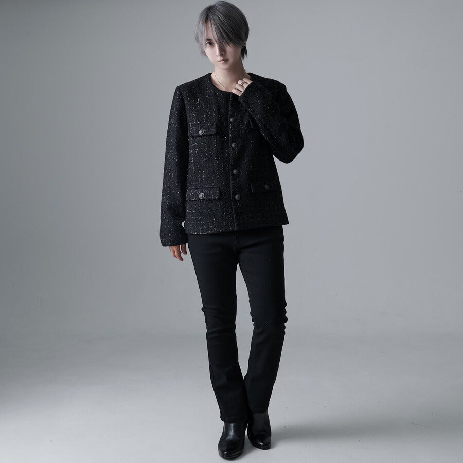 キャバリア CavariA CavariA ツイードノーカラーJKT (GRY(グレー)) GRY(グレー)