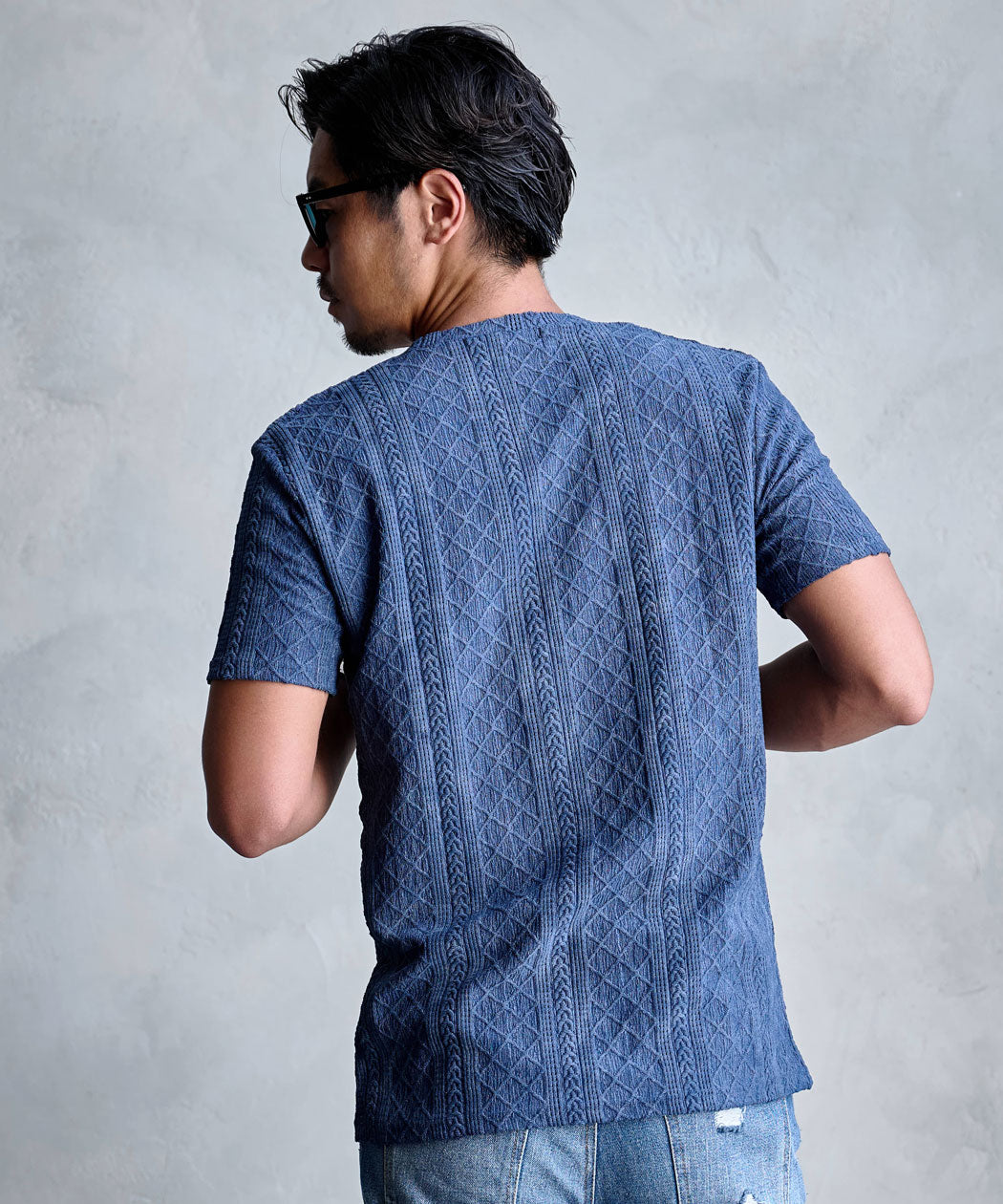 キャバリア CavariA CavariA 汚し加工格子ケーブル半袖VネックTEE (10(GRY/グレー)) 10(GRY/グレー)