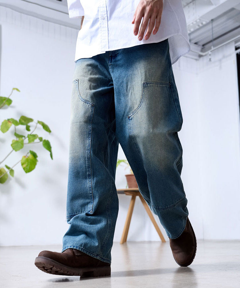 シルバーバレットセレクト SB Select SB select ワイドストレートダブルニーパッチデニムパンツ (87(LIGHT INDIGO/ライトインディゴ)) 87(LIGHT INDIGO/ライトインディゴ)