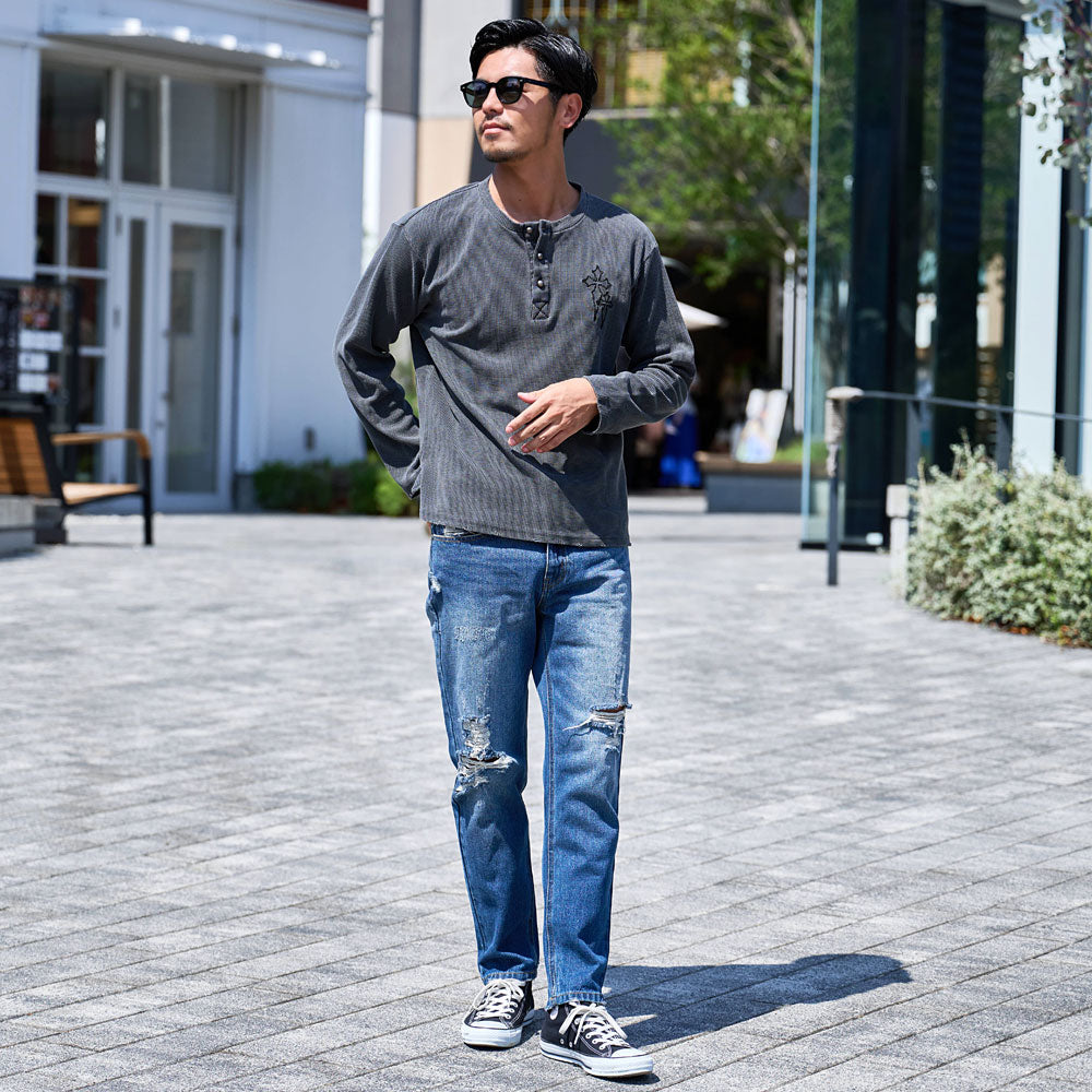 シルバーバレットセレクト SB Select SB select ヴィンテージ風クロス刺繍ワッフルダメージロンT (3(GRY/グレー)) 3(GRY/グレー)