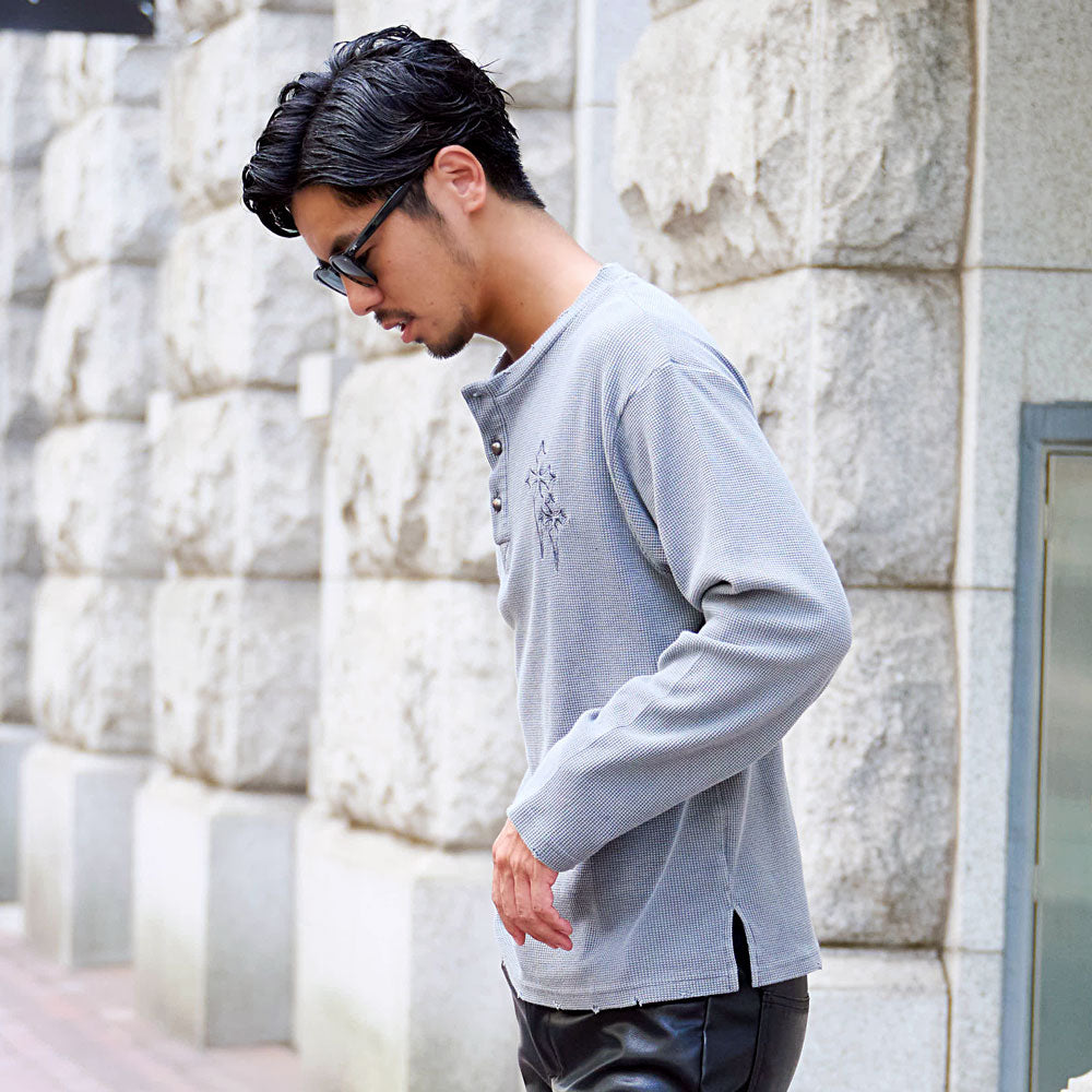 シルバーバレットセレクト SB Select SB select ヴィンテージ風クロス刺繍ワッフルダメージロンT (3(GRY/グレー)) 3(GRY/グレー)