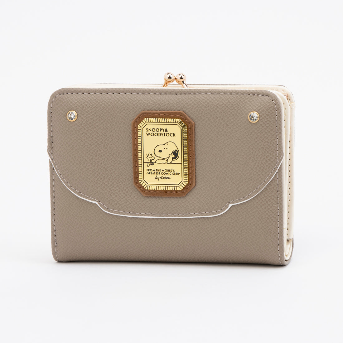 ピーナッツ PEANUTS 財布 レディース がま口 二つ折り 人気 キャラクター SNOOPY ブローチ (ベージュ) ベージュ