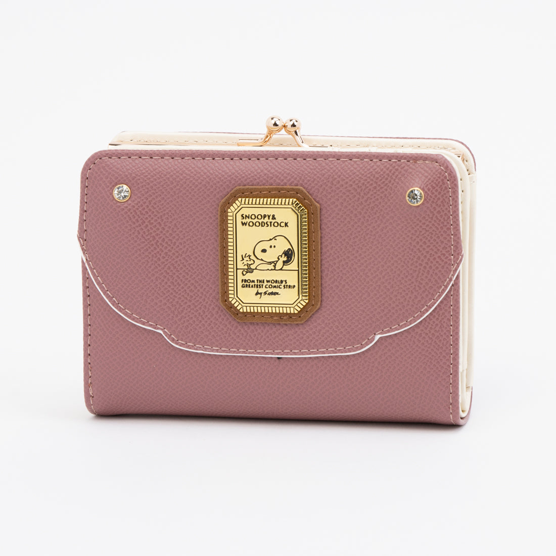 ピーナッツ PEANUTS 財布 レディース がま口 二つ折り 人気 キャラクター SNOOPY ブローチ (パープル) パープル