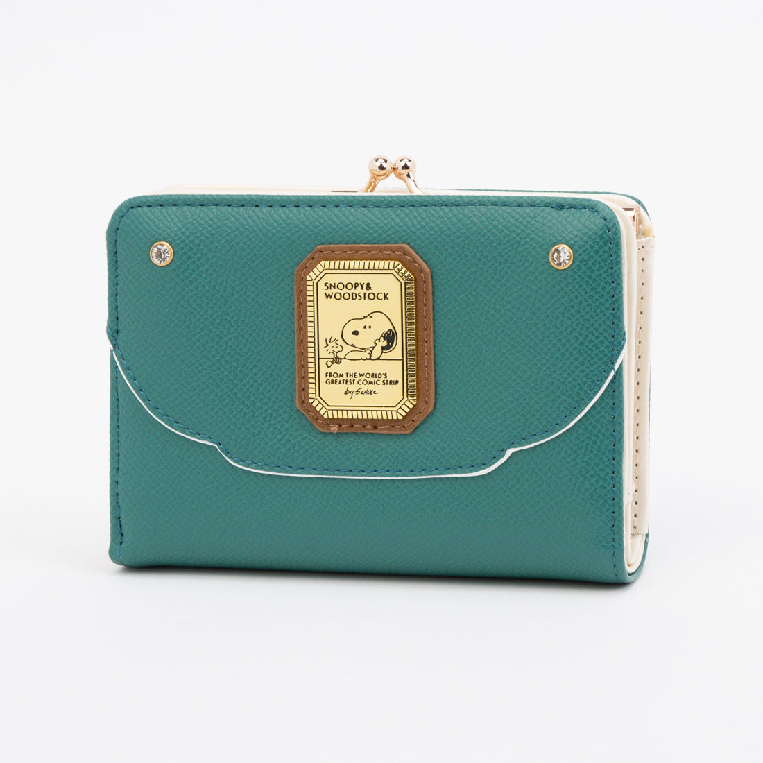 ピーナッツ PEANUTS 財布 レディース がま口 二つ折り 人気 キャラクター SNOOPY ブローチ (グリーン) グリーン