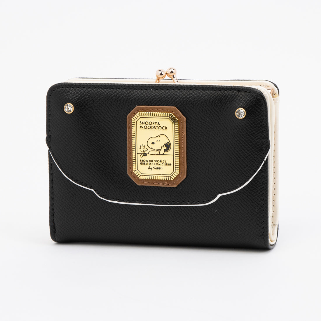 ピーナッツ PEANUTS 財布 レディース がま口 二つ折り 人気 キャラクター SNOOPY ブローチ (ブラック) ブラック