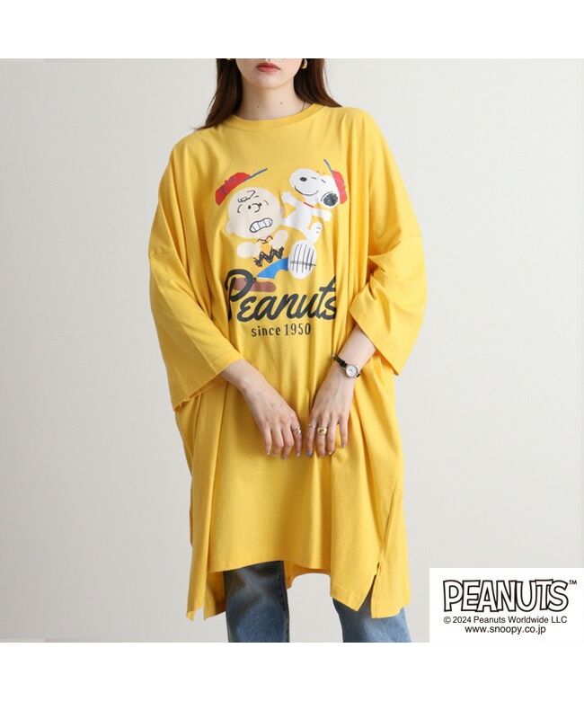 ピーナッツ PEANUTS スヌーピー ピーナッツ BIG Tシャツ オーバーサイズ 半袖 プリント チャーリーブラウン スリット SNOOPY PEANUTS