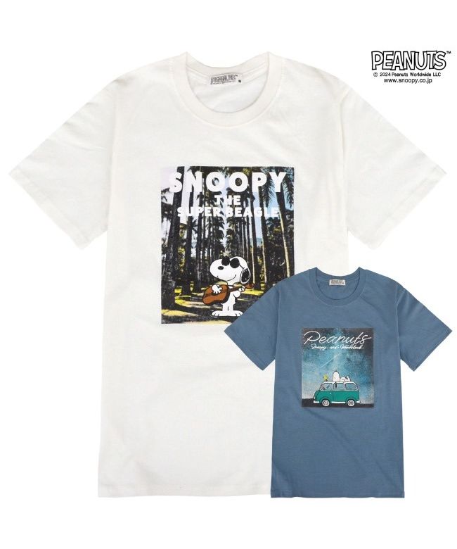 ピーナッツ PEANUTS スヌーピー Tシャツ 半袖 トップス プリント ギター 星 フォト 写真 SNOOPY PEANUTS