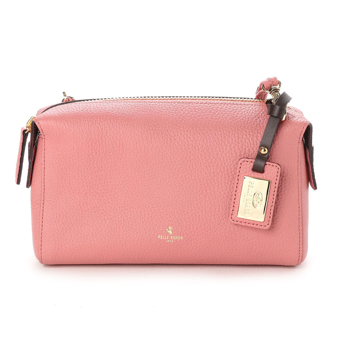 ペレボルサ PELLE BORSA 「レネット」ショルダーバッグ 日本製,コーラルピンク