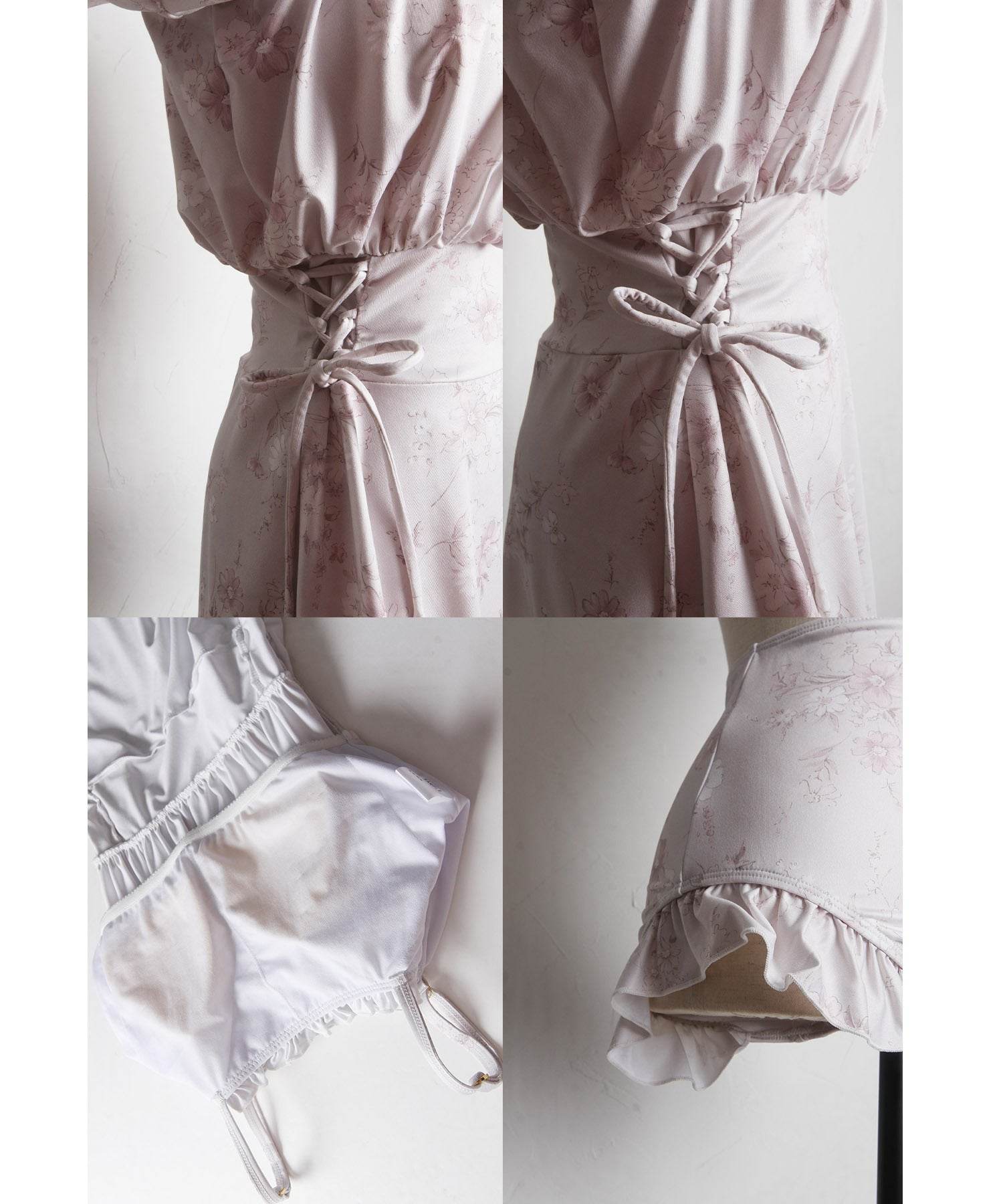 Tocco Closet 【S・M Size Available】 Frill Off-Shoulder Side Lace-Up Swimsuit Set 【Non-Returnable Item】