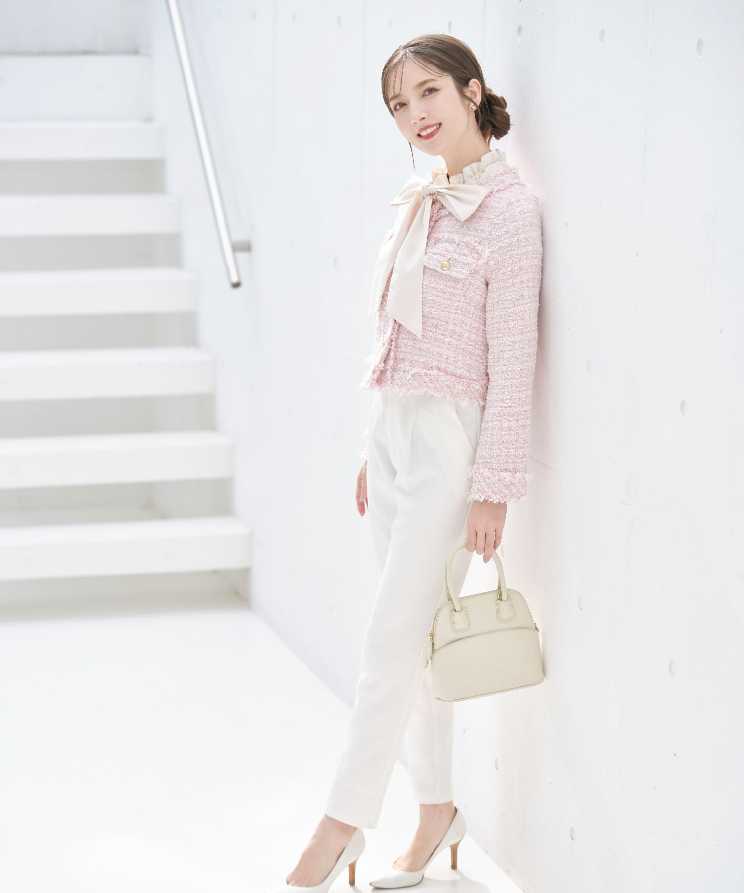 トッコクローゼット tocco closet ゴールド釦フリンジミックスツイードジャケット (サックス) サックス