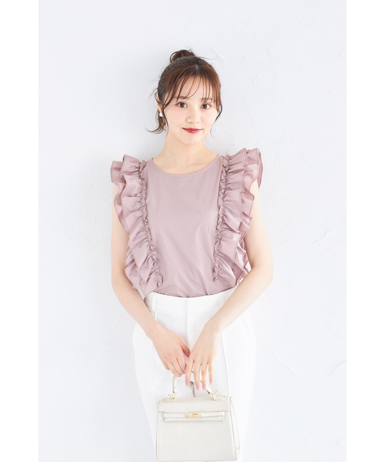 トッコクローゼット tocco closet サイドフリルブラウス (グレイッシュピンク) グレイッシュピンク