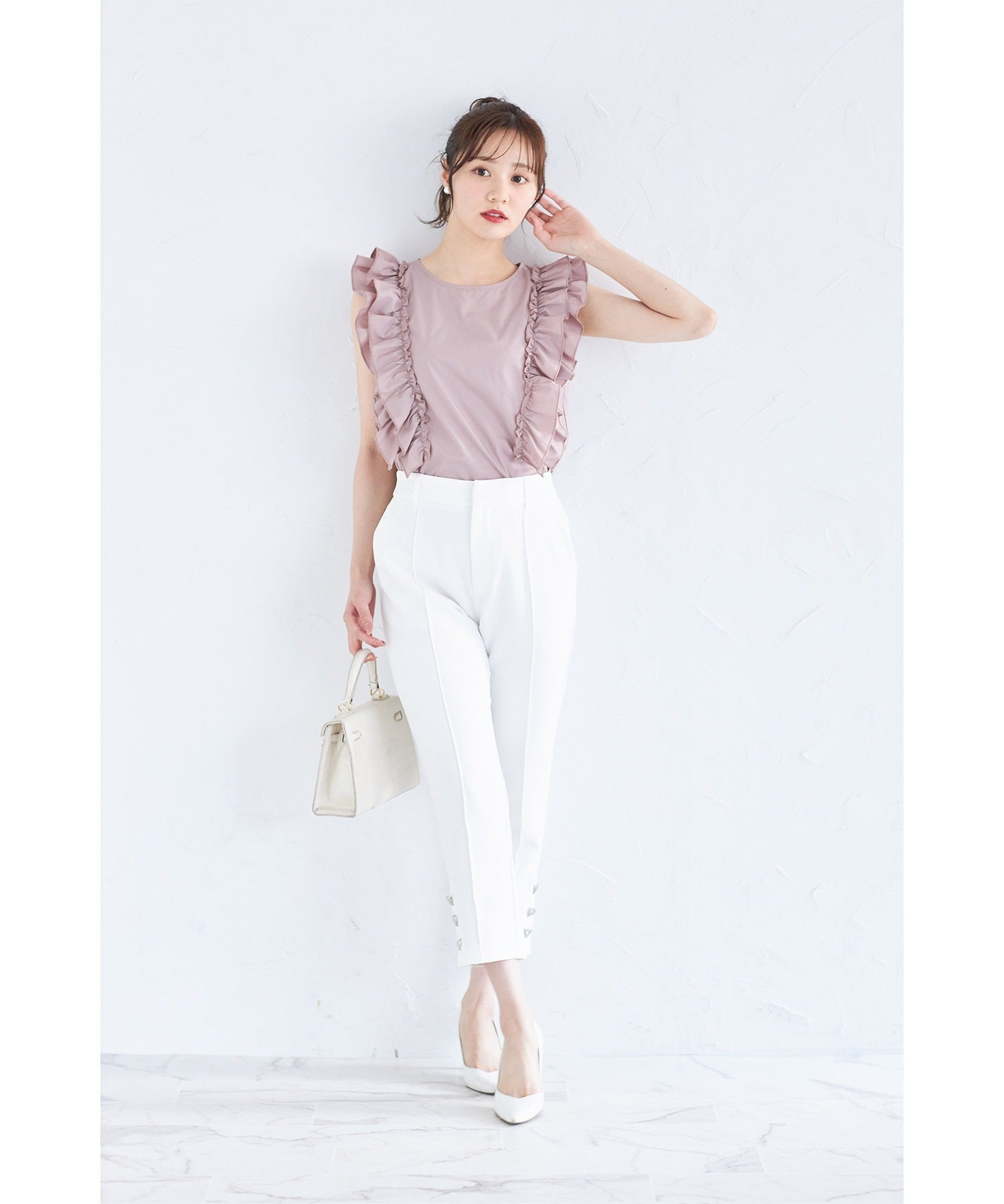 トッコクローゼット tocco closet サイドフリルブラウス (グレイッシュピンク) グレイッシュピンク