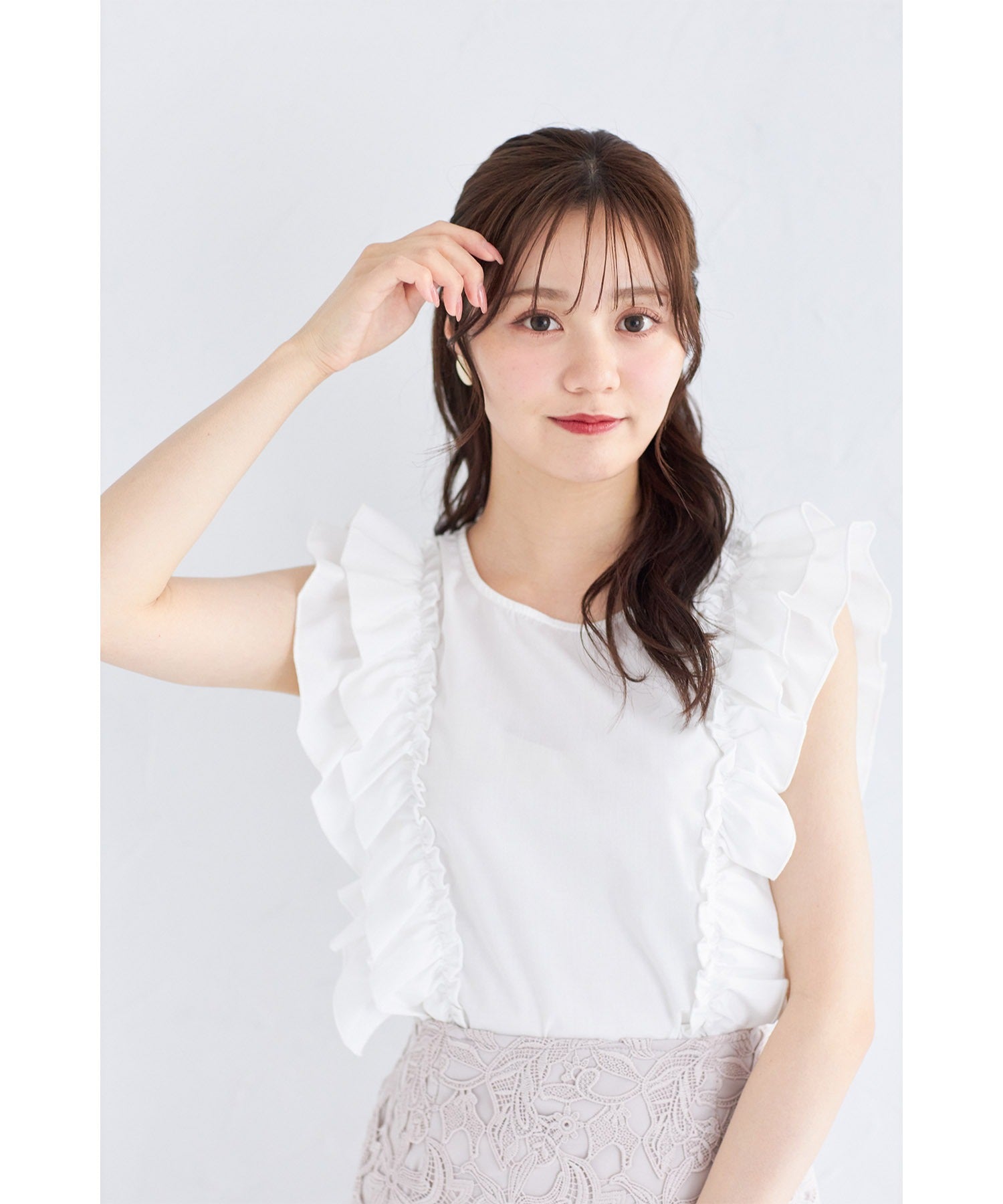 トッコクローゼット tocco closet サイドフリルブラウス (グレイッシュピンク) グレイッシュピンク