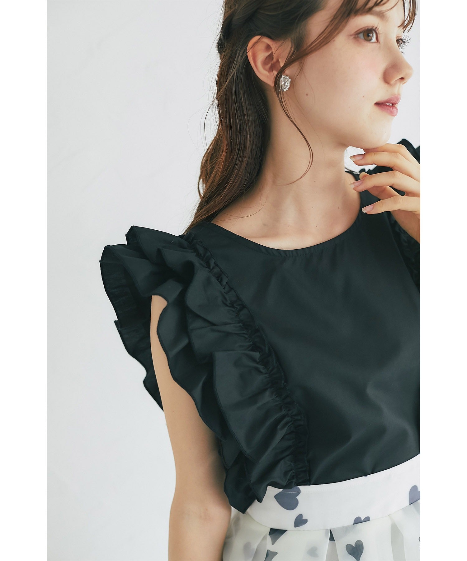 トッコクローゼット tocco closet サイドフリルブラウス (グレイッシュピンク) グレイッシュピンク