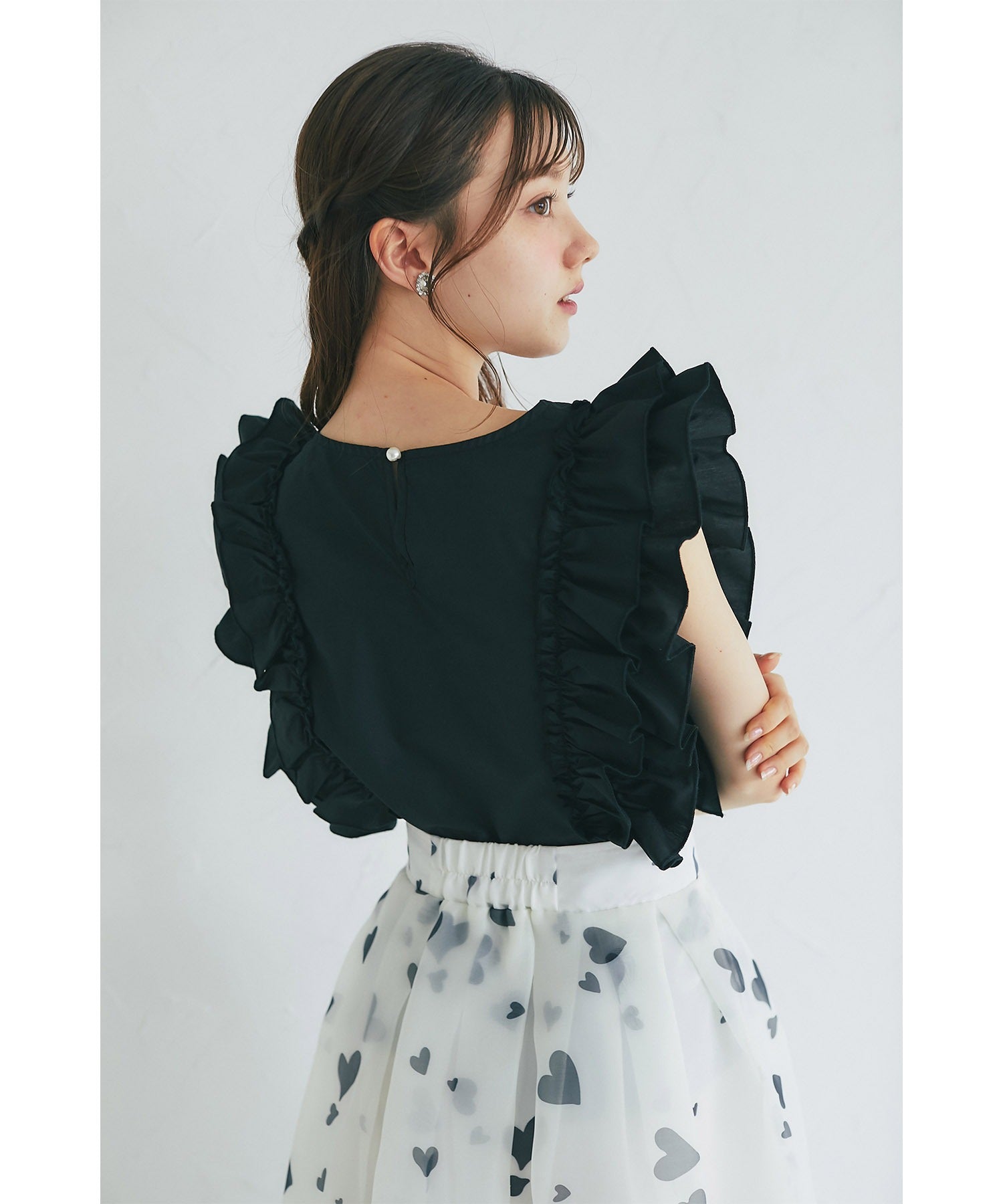 トッコクローゼット tocco closet サイドフリルブラウス (グレイッシュピンク) グレイッシュピンク