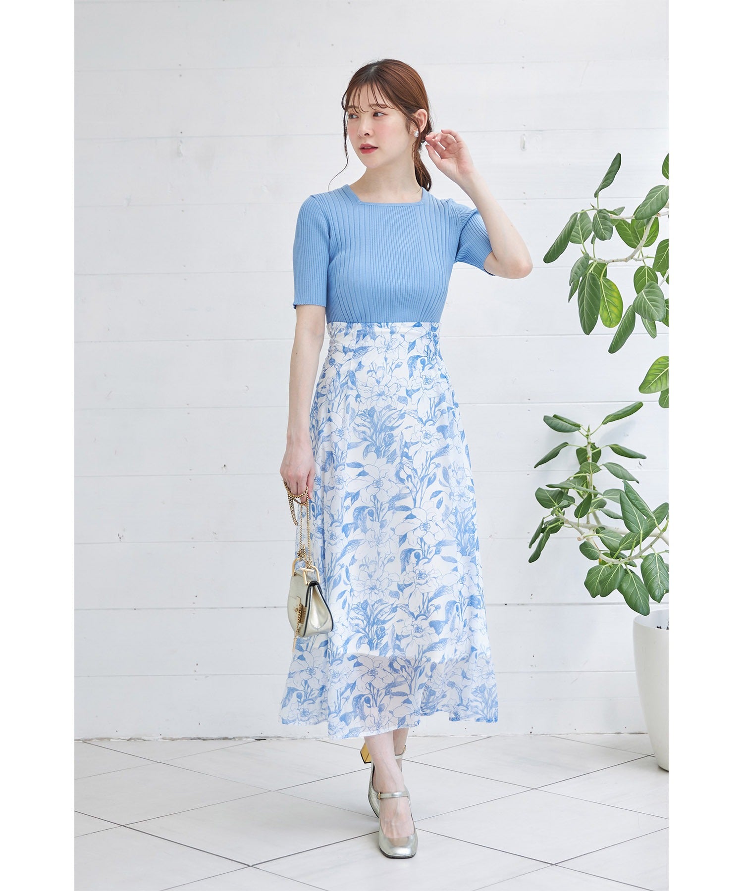 トッコクローゼット tocco closet 接触冷感♪スクエアネックランダムリブニットプルオーバー (オフホワイト) オフホワイト