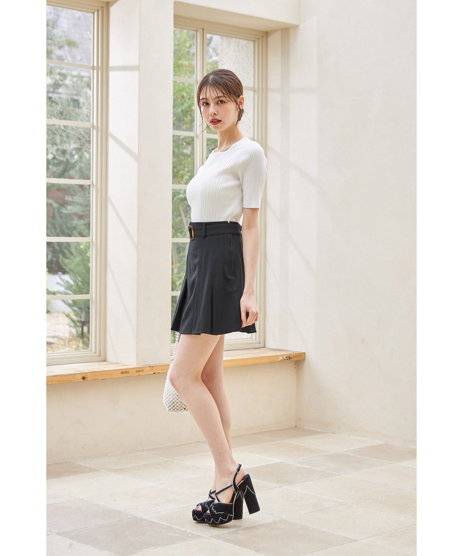 トッコクローゼット tocco closet 接触冷感♪スクエアネックランダムリブニットプルオーバー (オフホワイト) オフホワイト