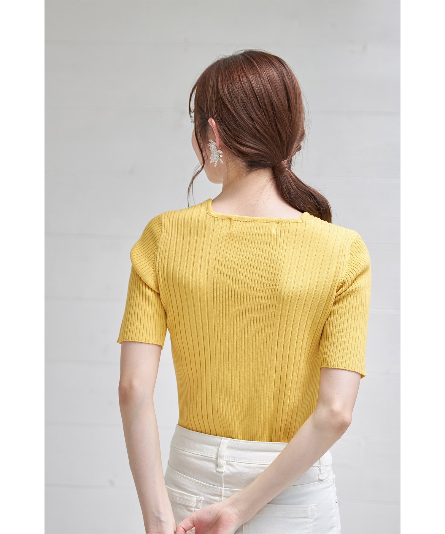 トッコクローゼット tocco closet 接触冷感♪スクエアネックランダムリブニットプルオーバー (オフホワイト) オフホワイト