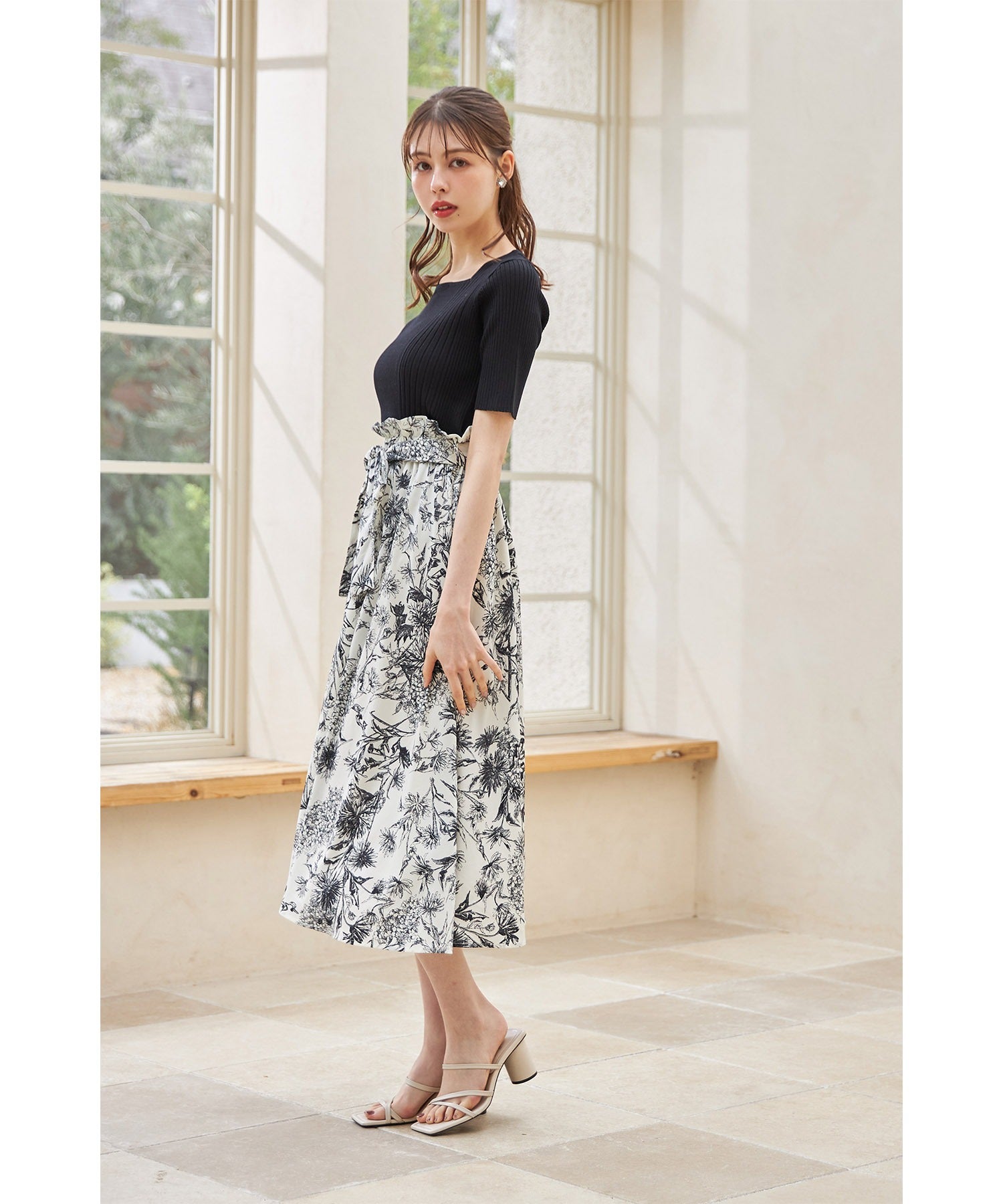 トッコクローゼット tocco closet 接触冷感♪スクエアネックランダムリブニットプルオーバー (オフホワイト) オフホワイト