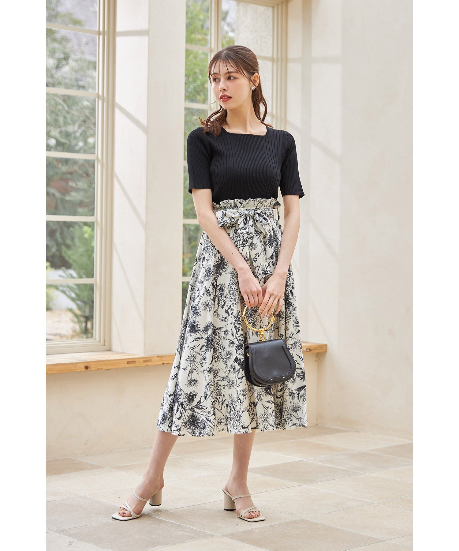 トッコクローゼット tocco closet 接触冷感♪スクエアネックランダムリブニットプルオーバー (オフホワイト) オフホワイト