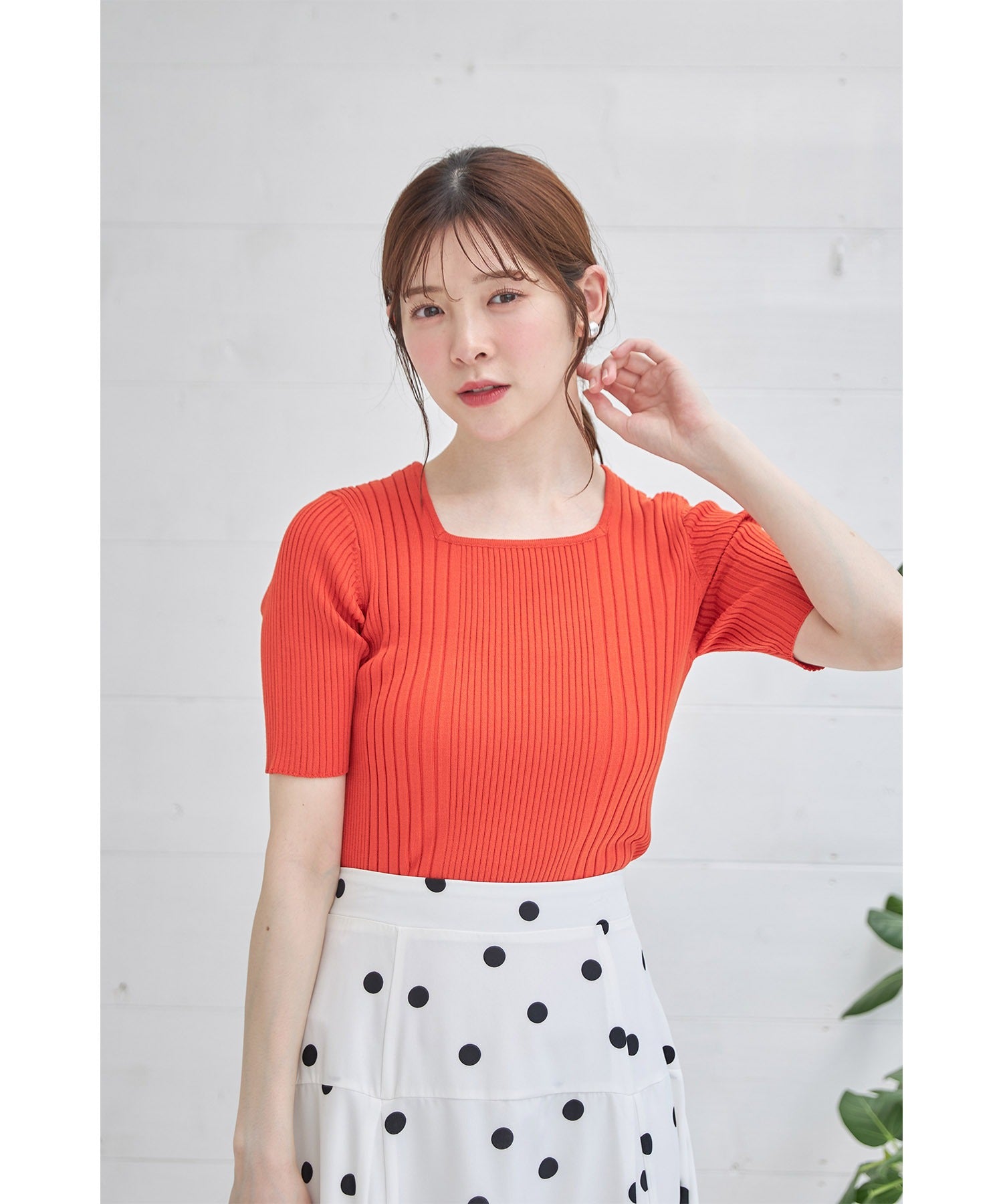 トッコクローゼット tocco closet 接触冷感♪スクエアネックランダムリブニットプルオーバー (オフホワイト) オフホワイト