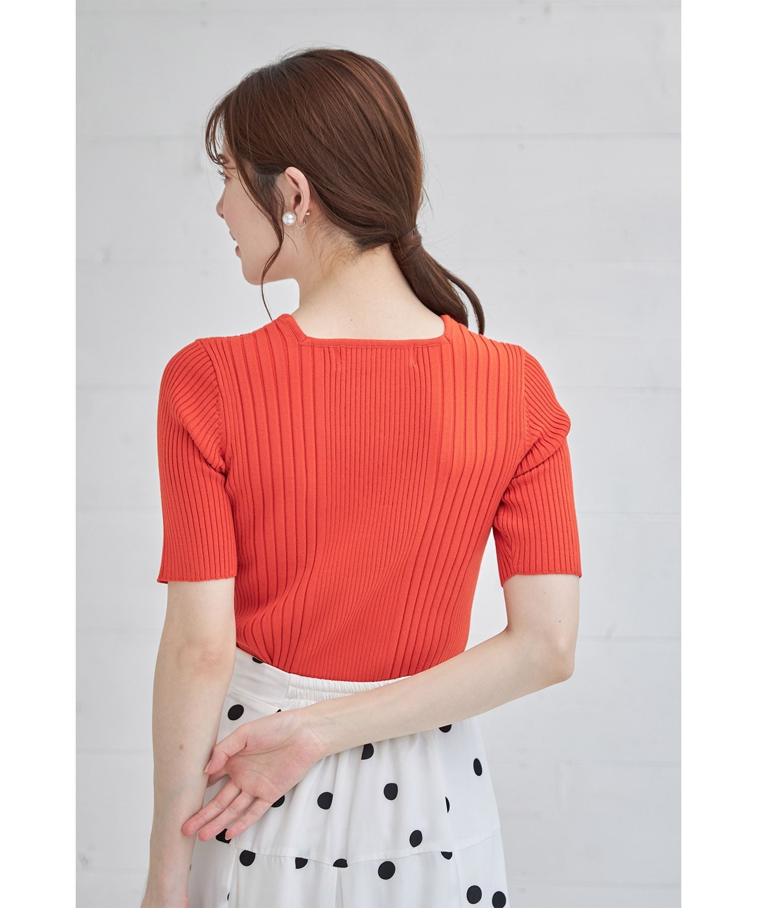 トッコクローゼット tocco closet 接触冷感♪スクエアネックランダムリブニットプルオーバー (オフホワイト) オフホワイト