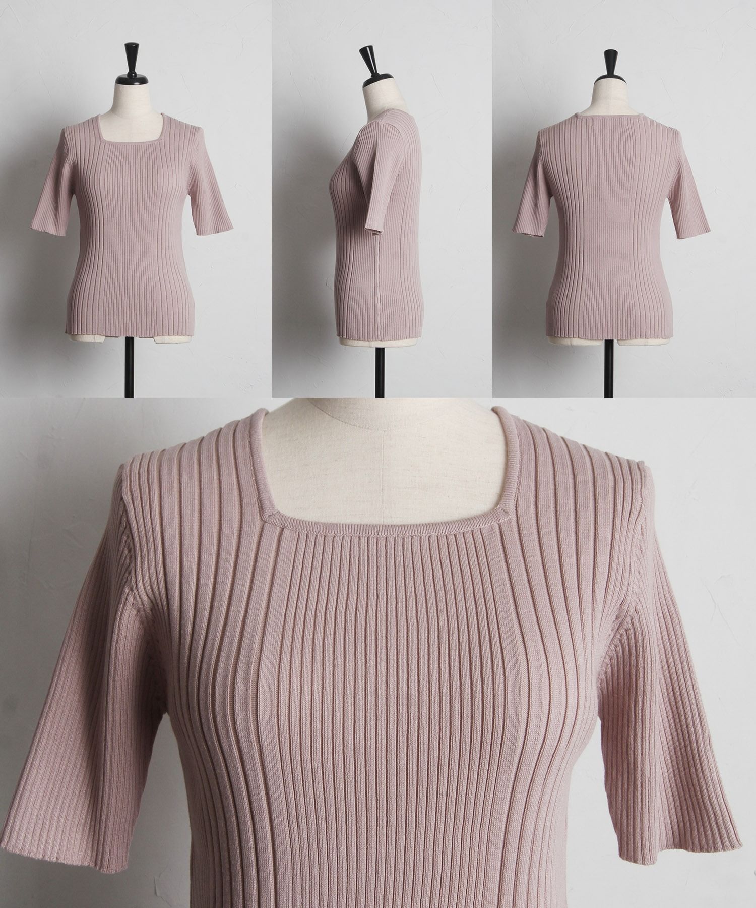 トッコクローゼット tocco closet 接触冷感♪スクエアネックランダムリブニットプルオーバー (オフホワイト) オフホワイト