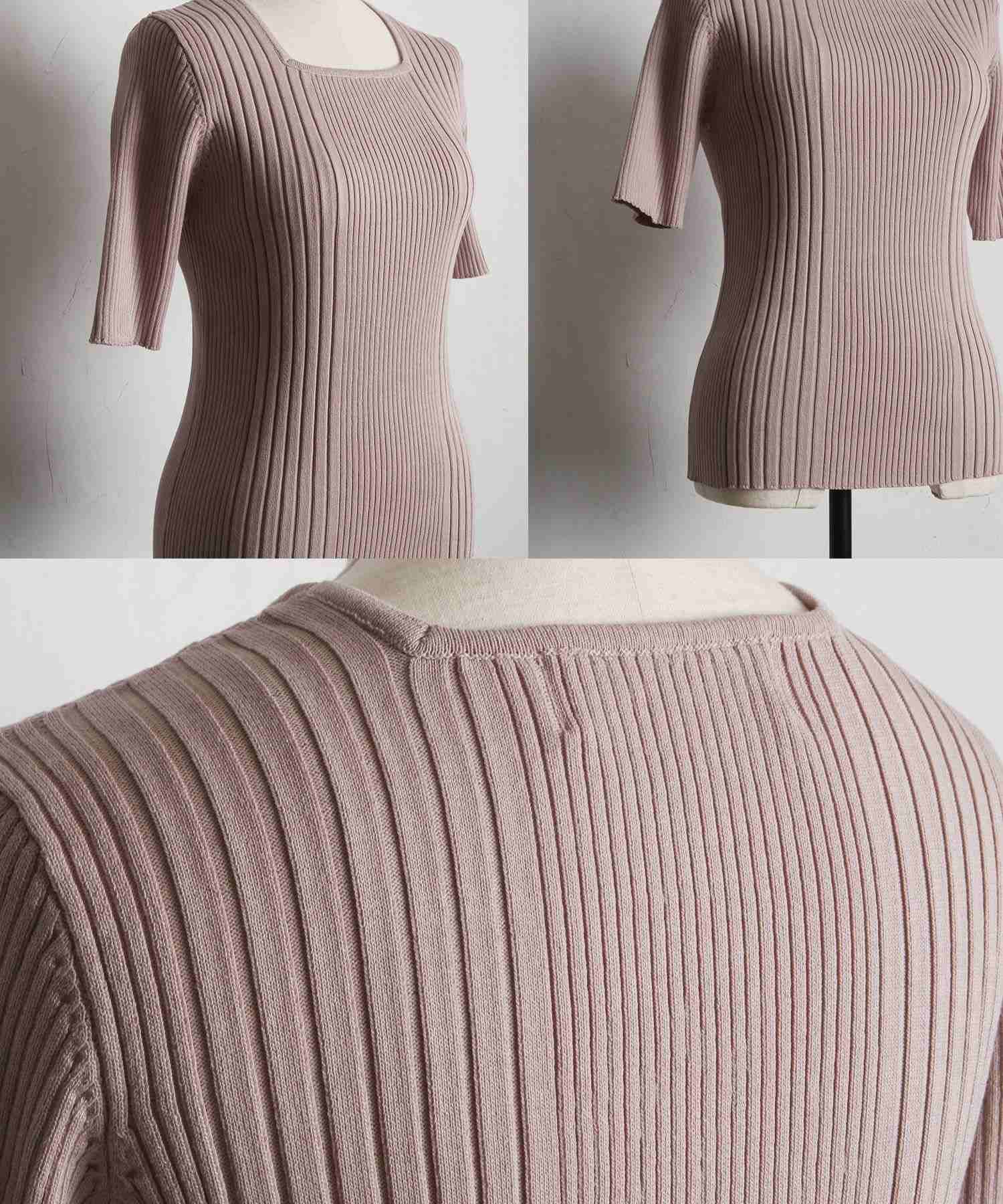 トッコクローゼット tocco closet 接触冷感♪スクエアネックランダムリブニットプルオーバー (オフホワイト) オフホワイト