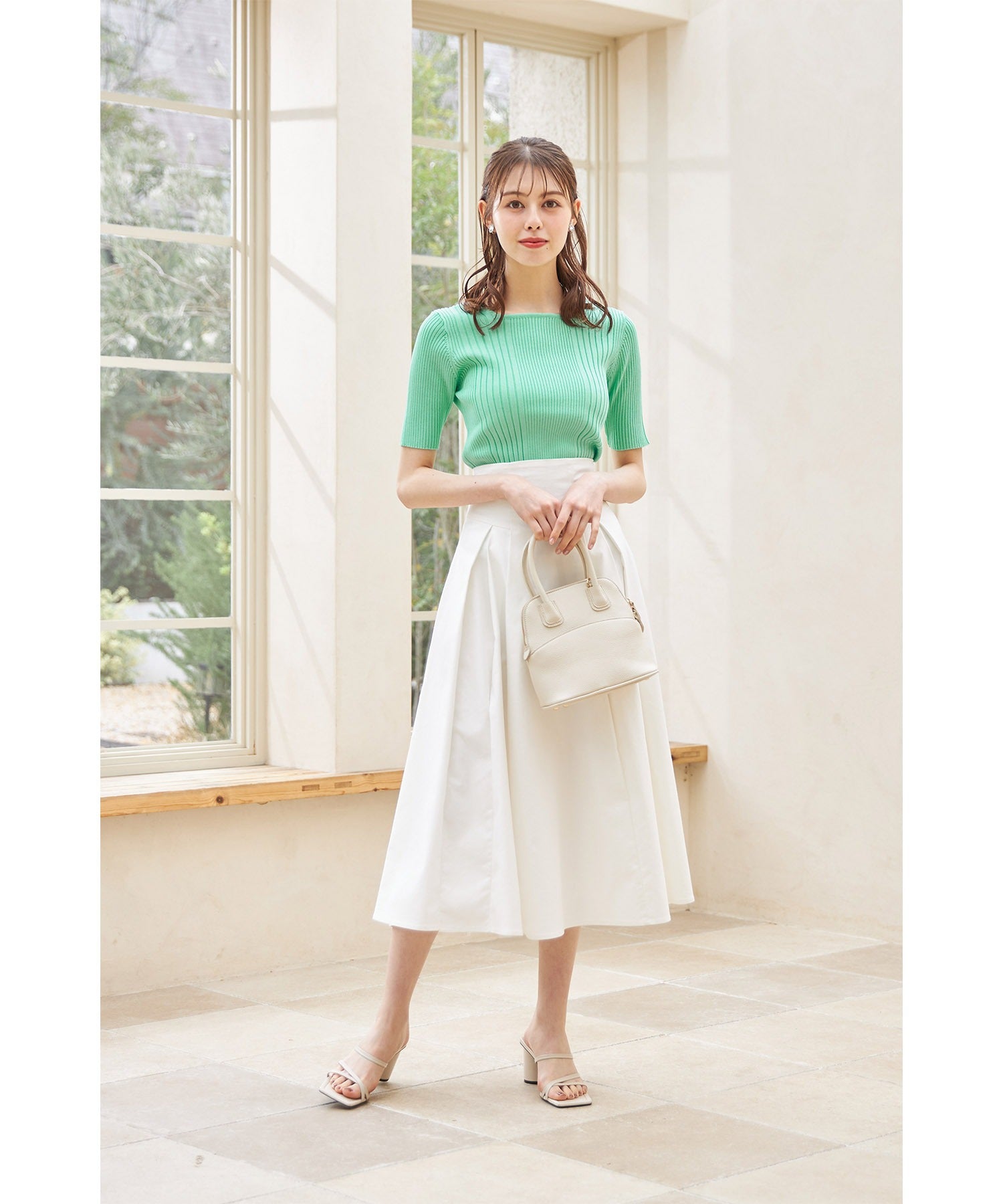 トッコクローゼット tocco closet 接触冷感♪スクエアネックランダムリブニットプルオーバー (ミント) ミント