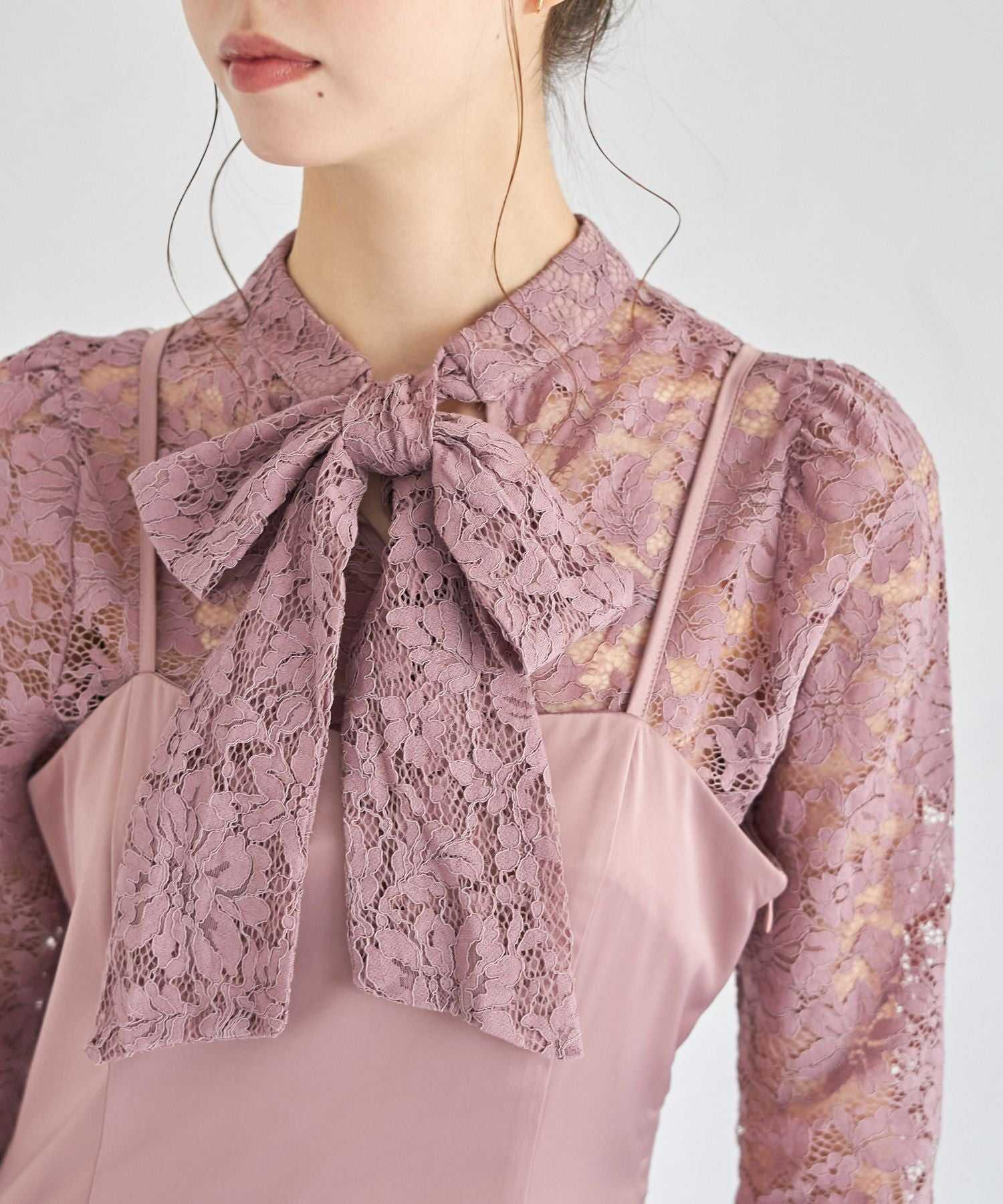 トッコクローゼット tocco closet マルチWAYボウタイリボンレーストップス×キャミワンピースセット