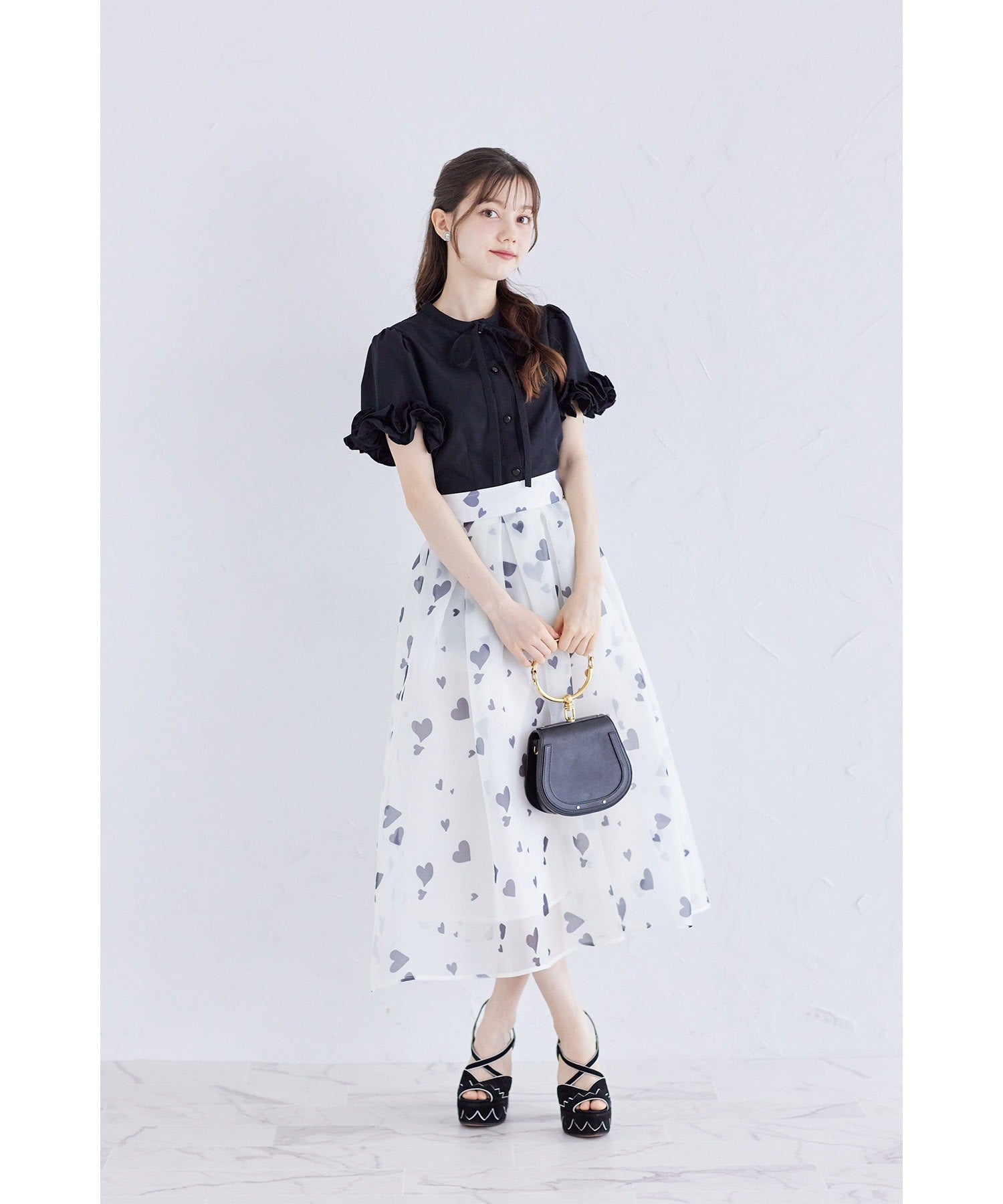 トッコクローゼット tocco closet コットンライクホイップフリルボウタイリボンブラウス (アイスブルー) アイスブルー