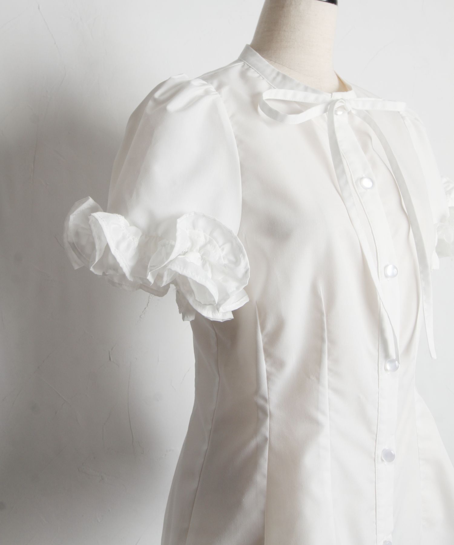 トッコクローゼット tocco closet コットンライクホイップフリルボウタイリボンブラウス (アイスブルー) アイスブルー