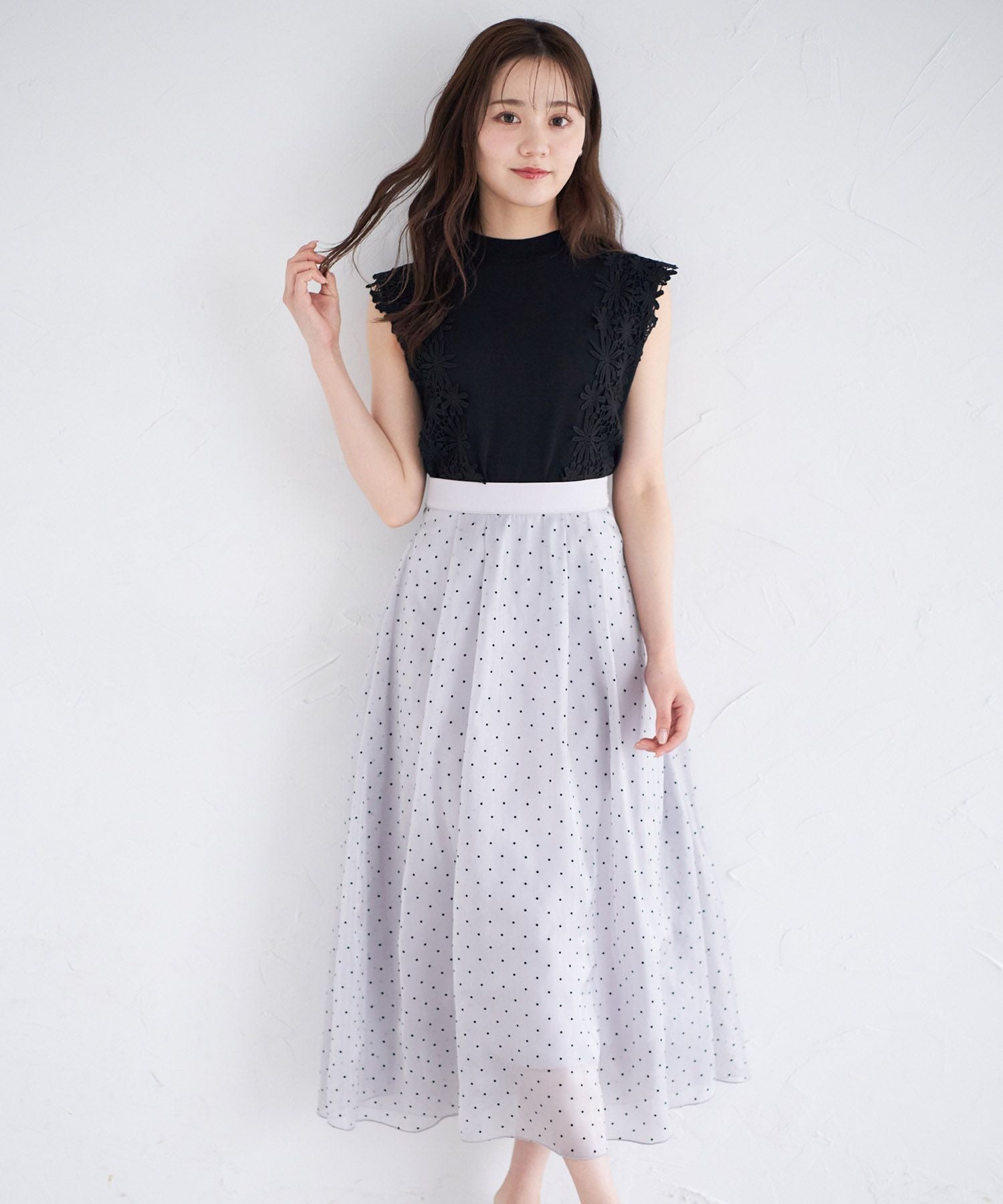 トッコクローゼット tocco closet フロッキードットシアーフレアスカート